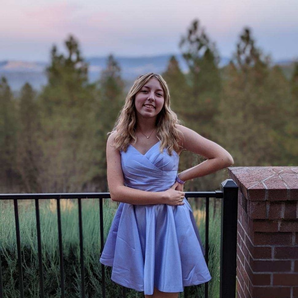 purple satin tie back homecoming dress